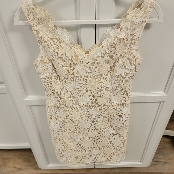 Ann Taylor Dressy Sleeveless Lace Overlay Dress Cream Beige Lined Size 0 - Picture 12 of 15